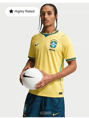 Nike Dri Fit Brazil Men's Football Jersey - Yellow with Green Trim